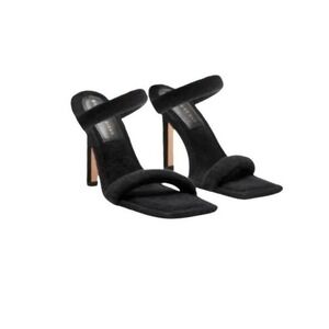 Good American Black French Terry‎ Ankle Wrap Heel Sandal Slip-On 7